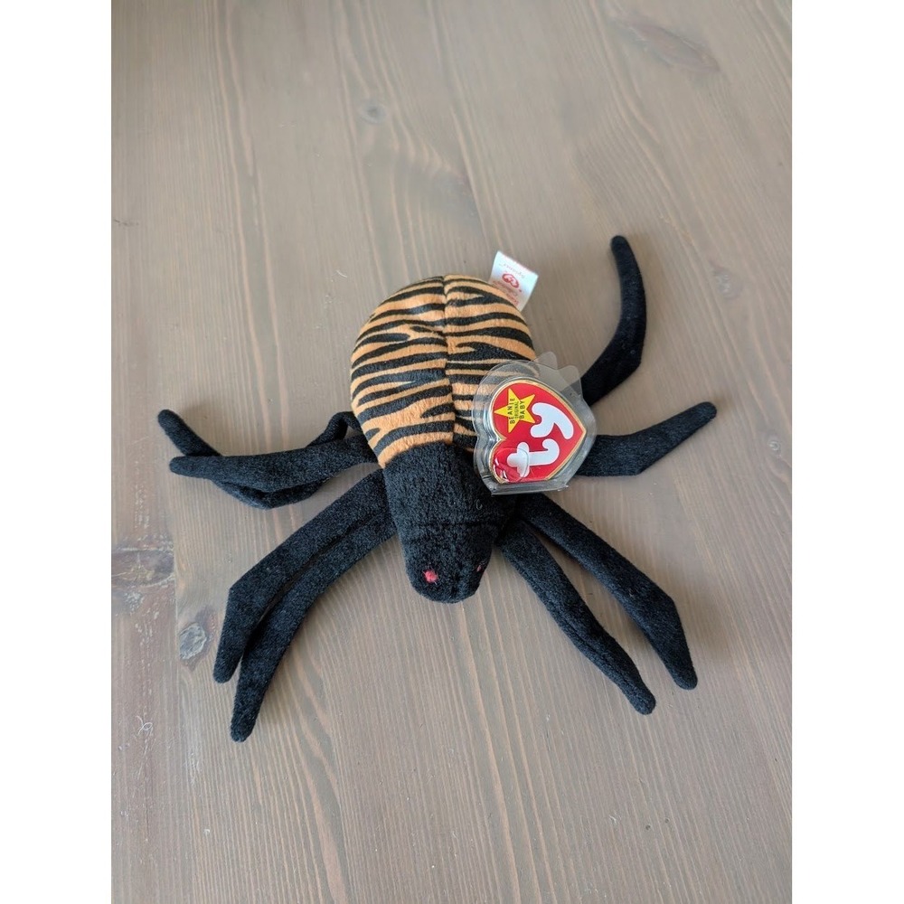 Ty‎ Beanie Baby Spinner the Spider Vintage Plush Black Orange Striped 4036 Bug